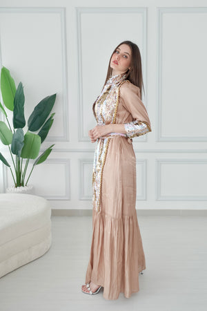 White Kaftan – With Peach Sequence Embroidery Design
