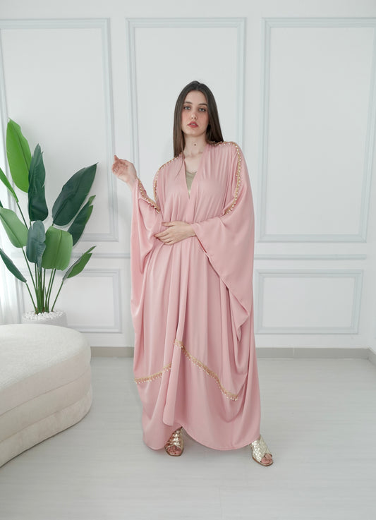 Pink crepe bisht with pearls embroidery