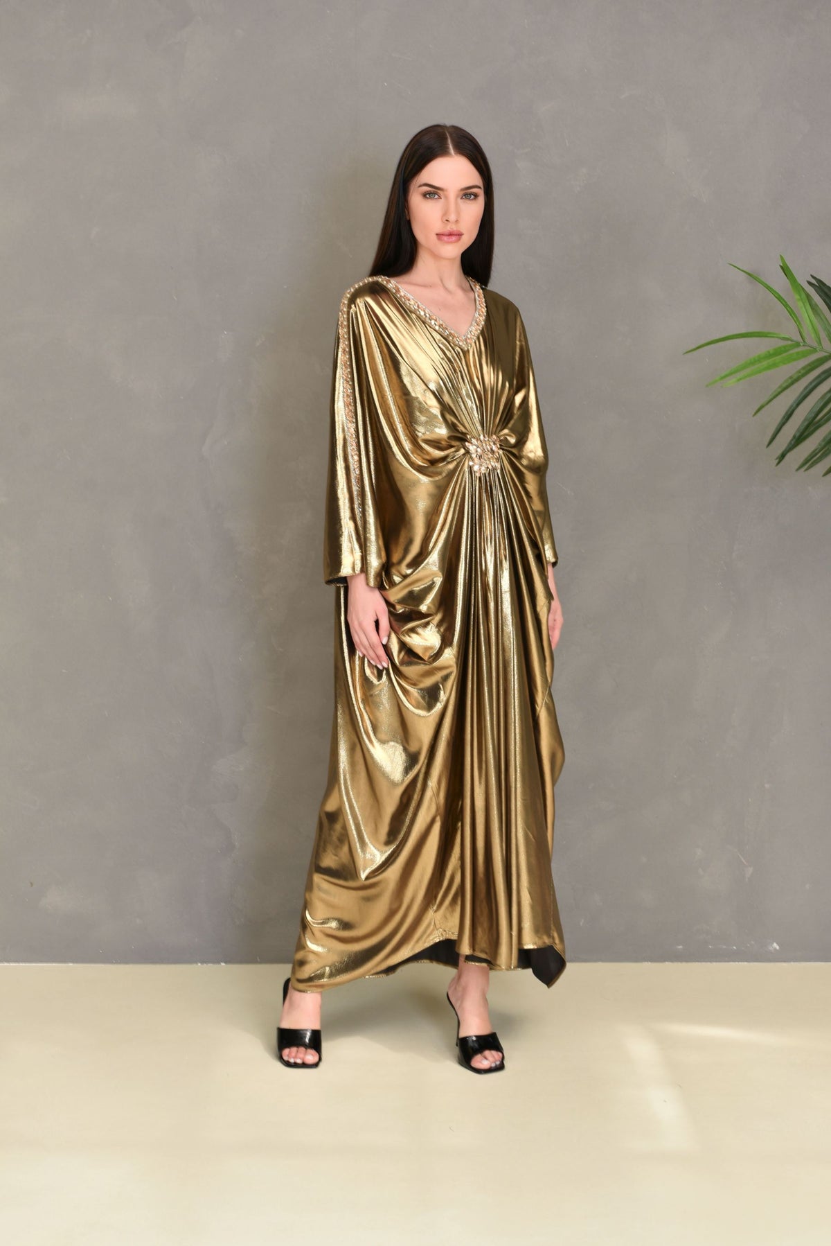 Metalic Swarovski Embroidered Kaftan Dress