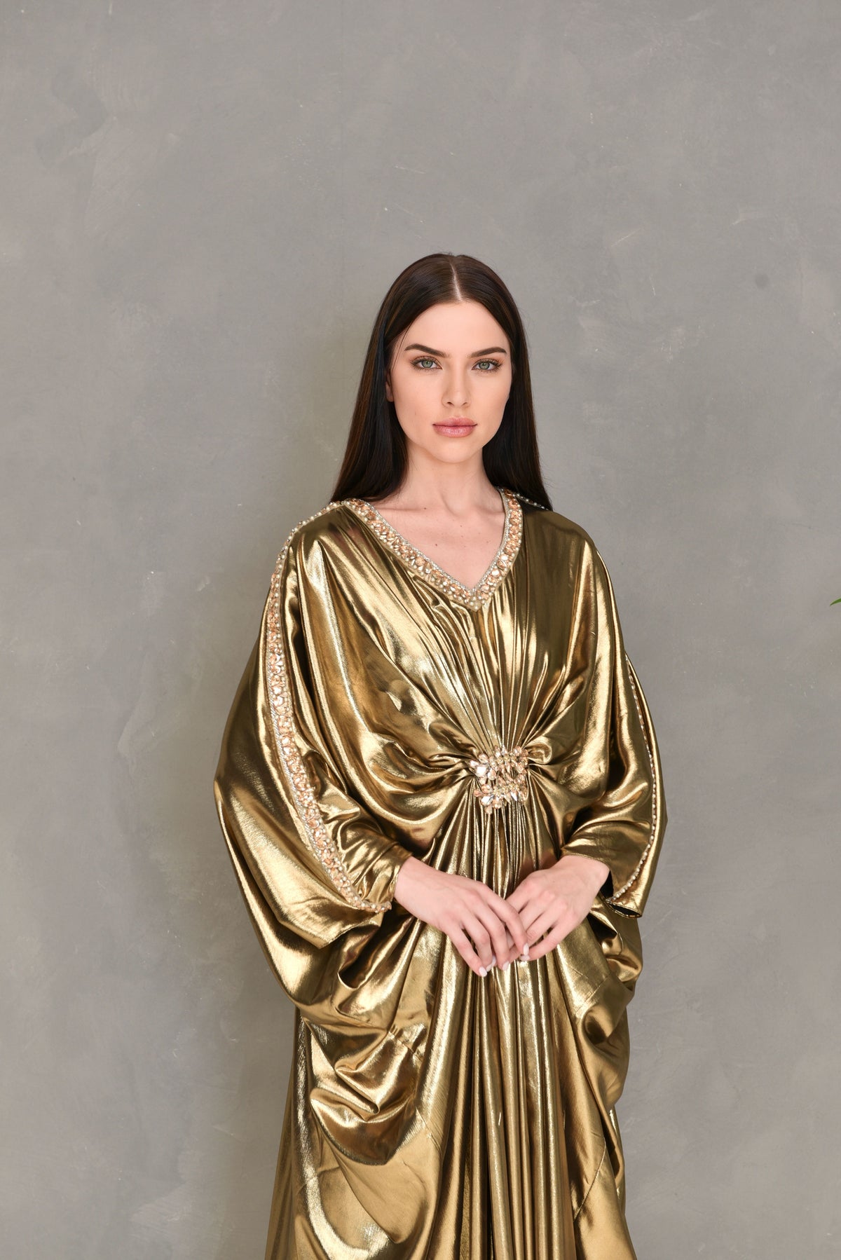 Metalic Swarovski Embroidered Kaftan Dress