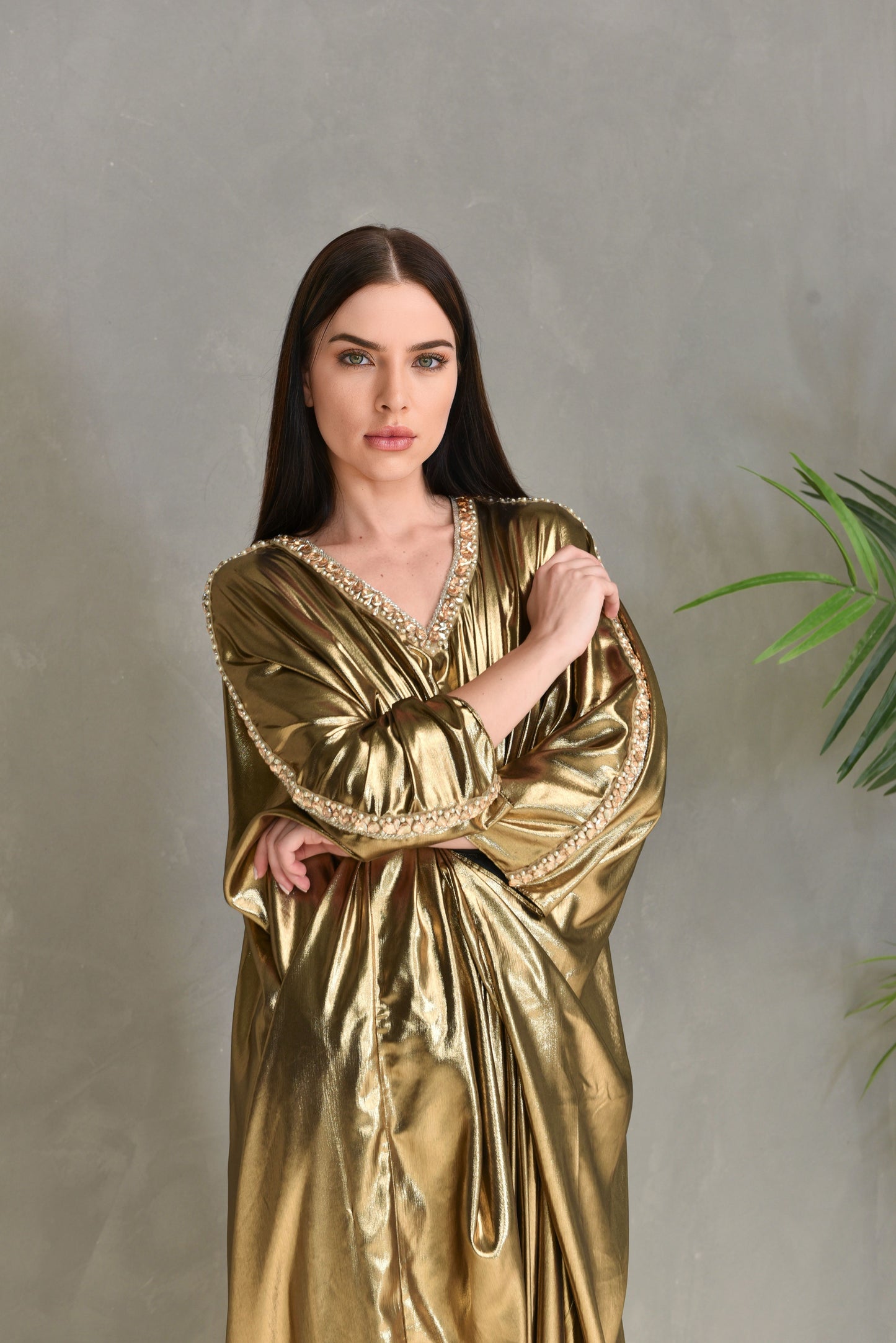 Metalic Swarovski Embroidered Kaftan Dress
