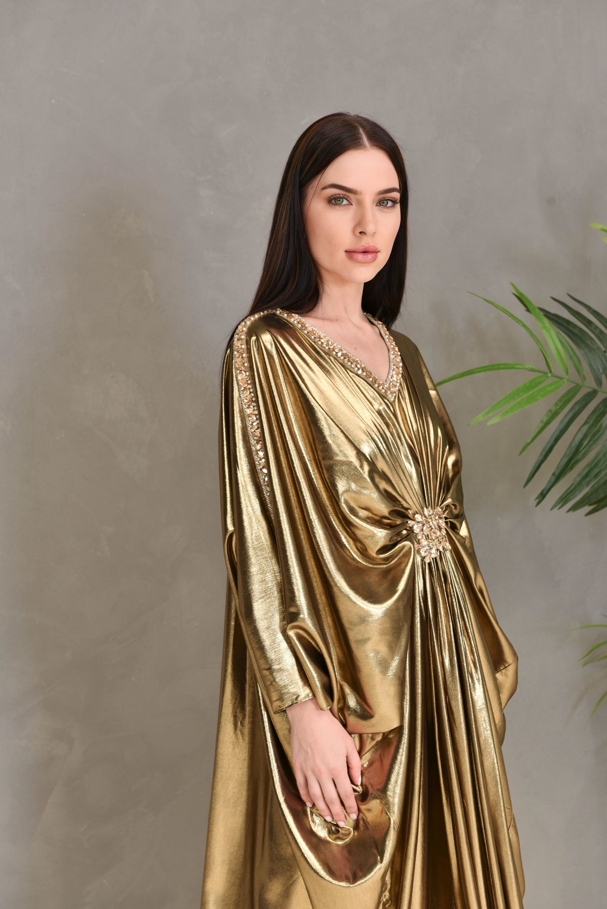 Metalic Swarovski Embroidered Kaftan Dress