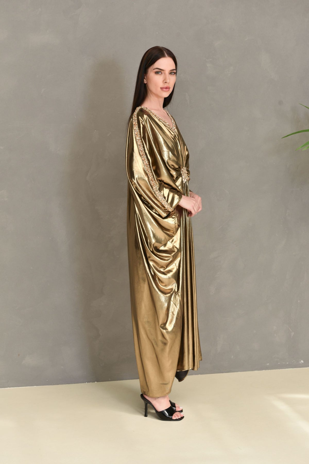 Metalic Swarovski Embroidered Kaftan Dress