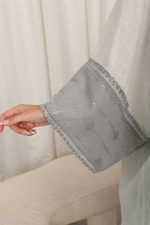 White Lincen Embrodered Abaya