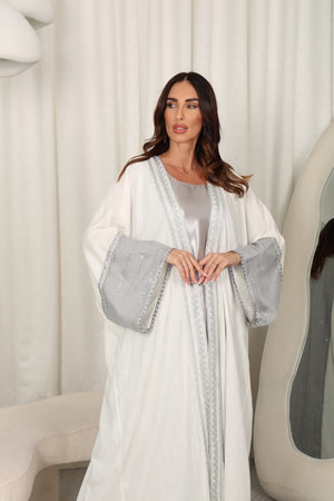 White Lincen Embrodered Abaya