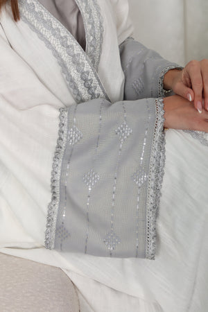 White Lincen Embrodered Abaya