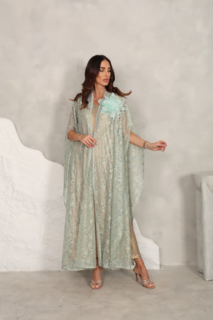 Chiffon White Kaftan – Off With Mirror Embroidery Design