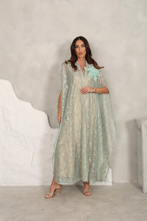 Chiffon White Kaftan – Off With Mirror Embroidery Design