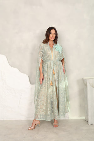 Chiffon White Kaftan – Off With Mirror Embroidery Design