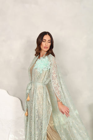 Chiffon White Kaftan – Off With Mirror Embroidery Design