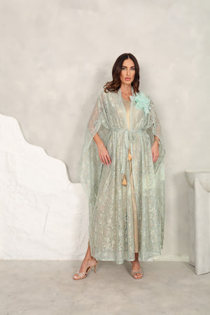 Chiffon White Kaftan – Off With Mirror Embroidery Design