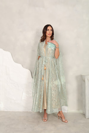 Chiffon White Kaftan – Off With Mirror Embroidery Design