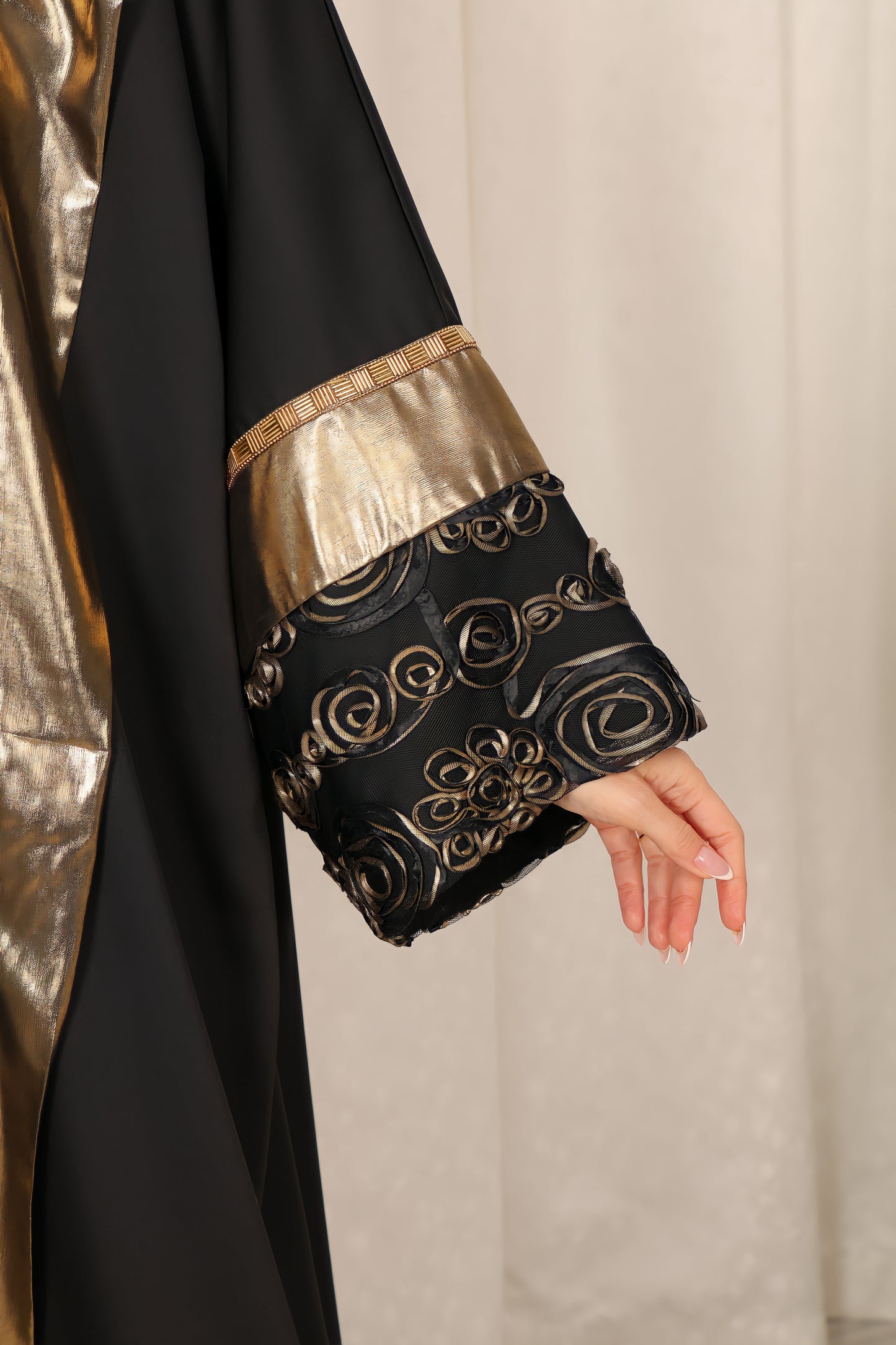 Black abaya with Metalic and chiffon handmade embroidery