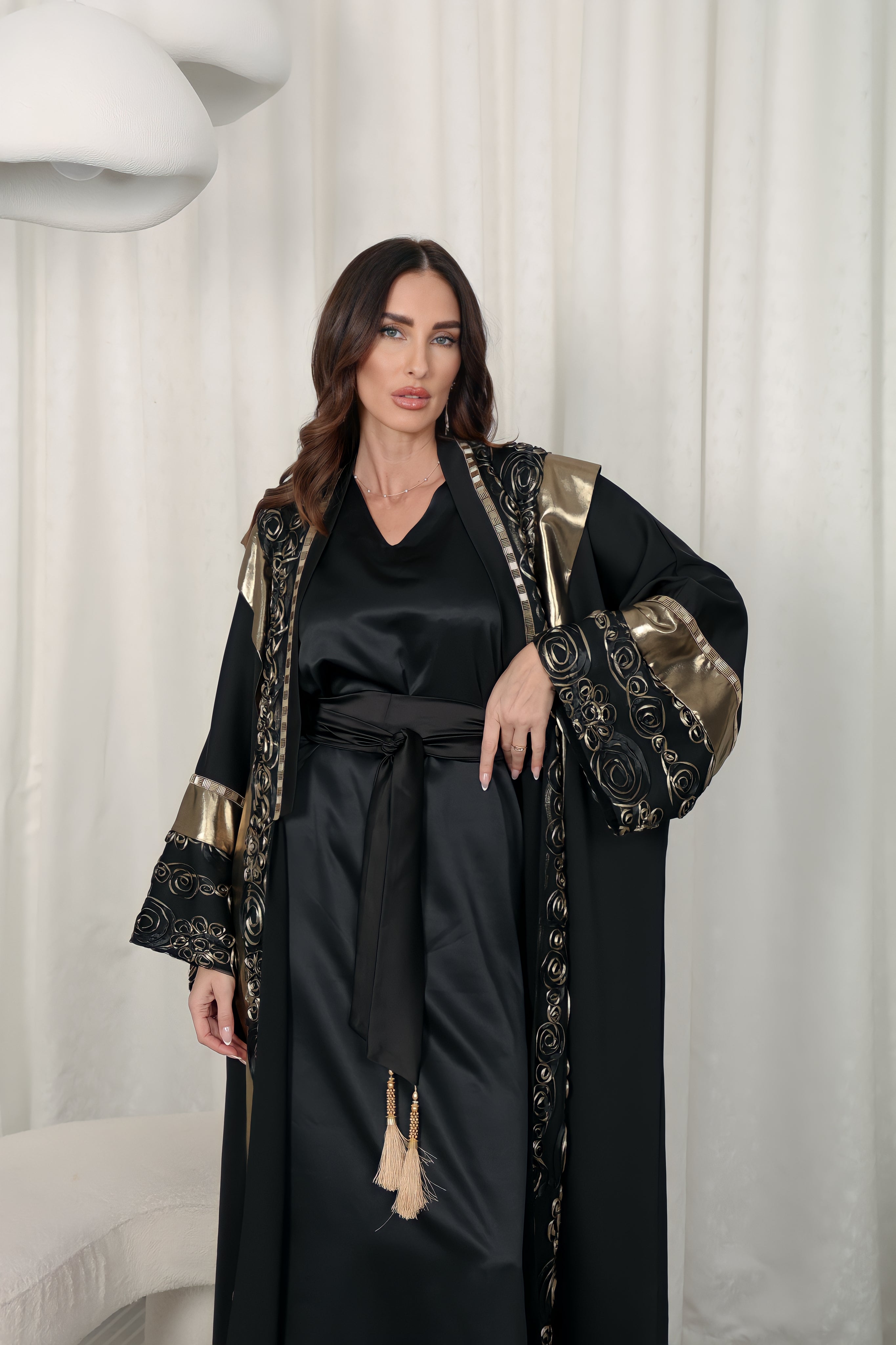 Black Crepe Satin Abaya