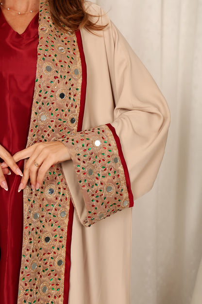 Beige Embroidered Crepe Abaya