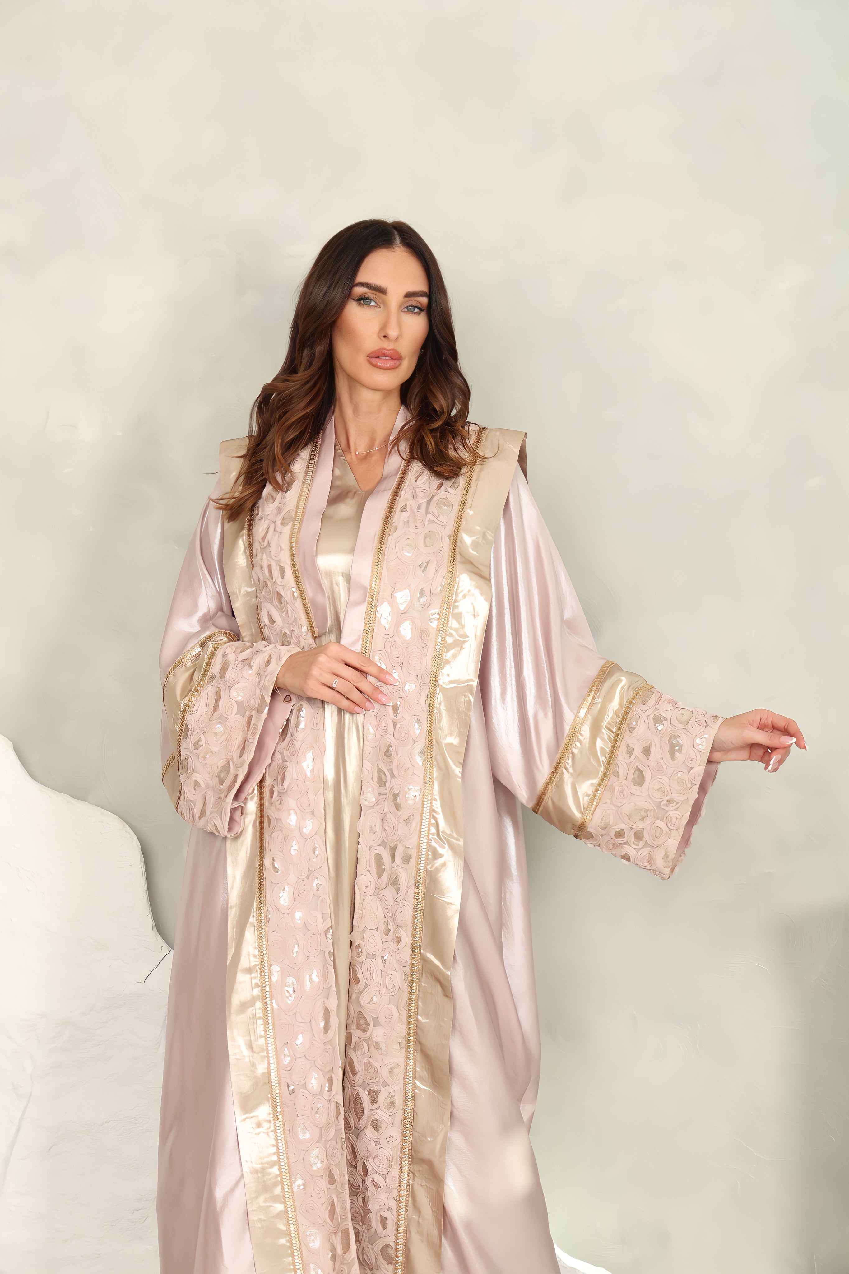 Pink Sequin Silk Blend Abaya