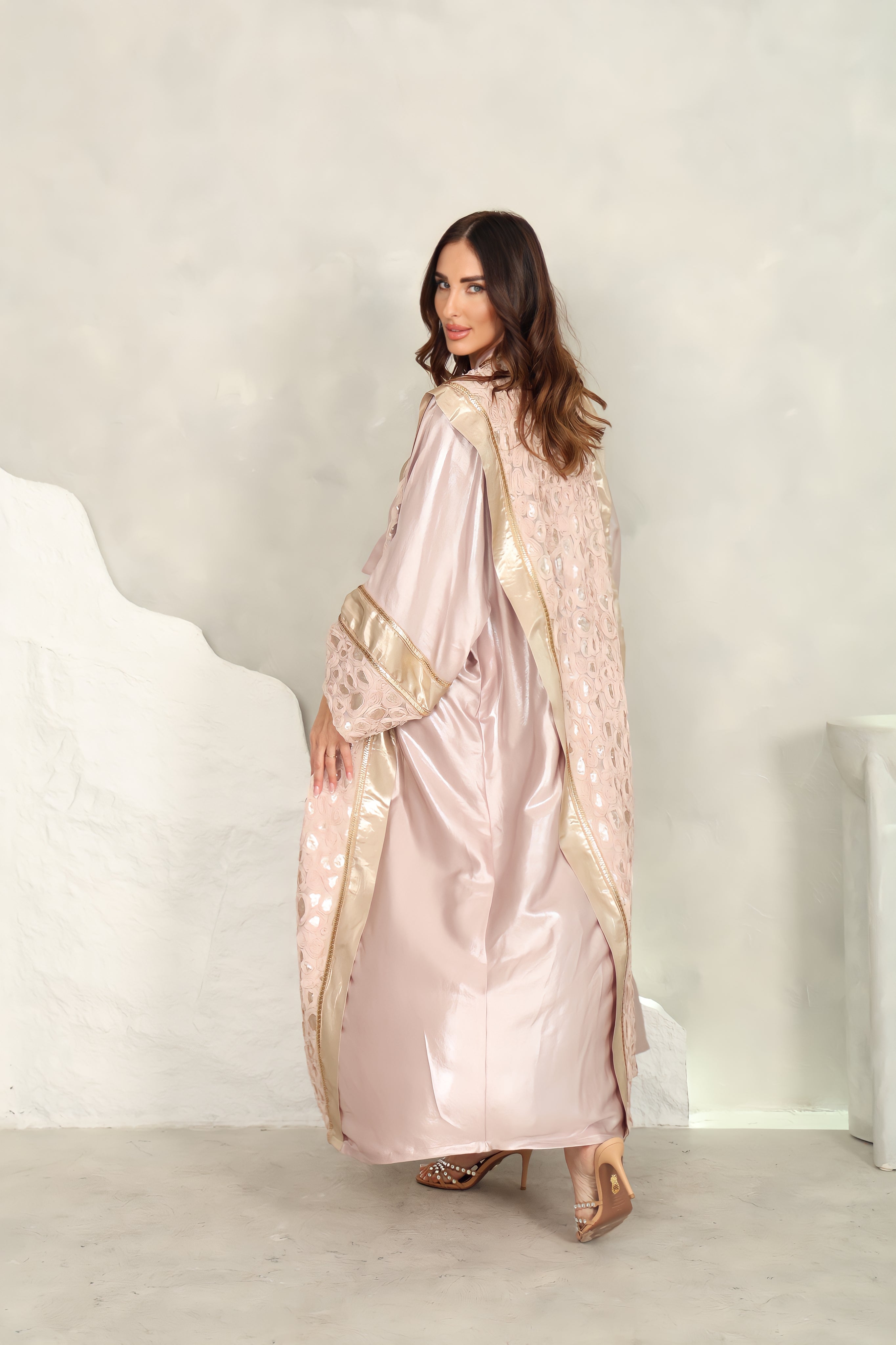 Pink Sequin Silk Blend Abaya