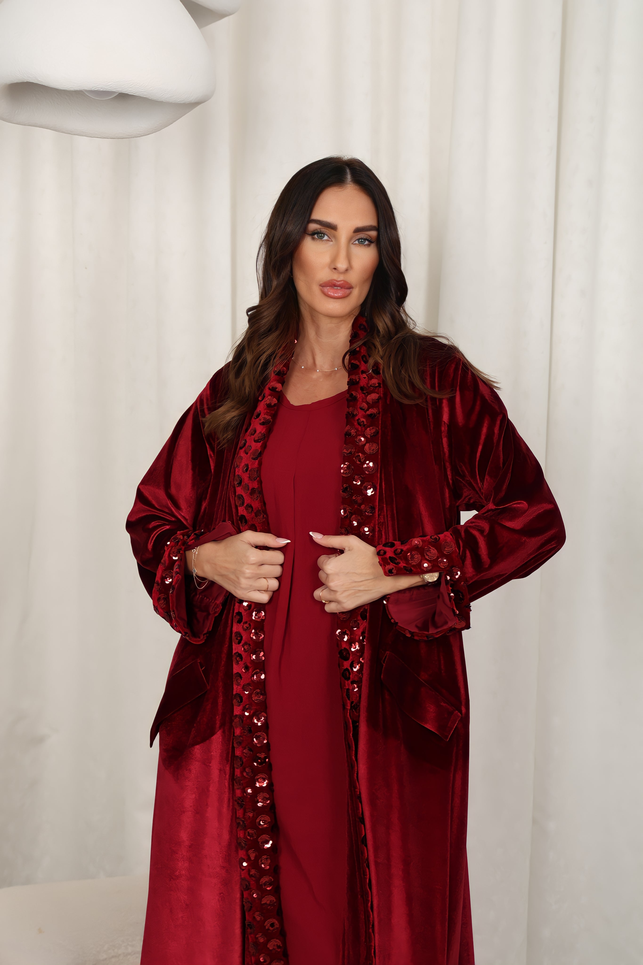 Burgundy Velvet Abaya