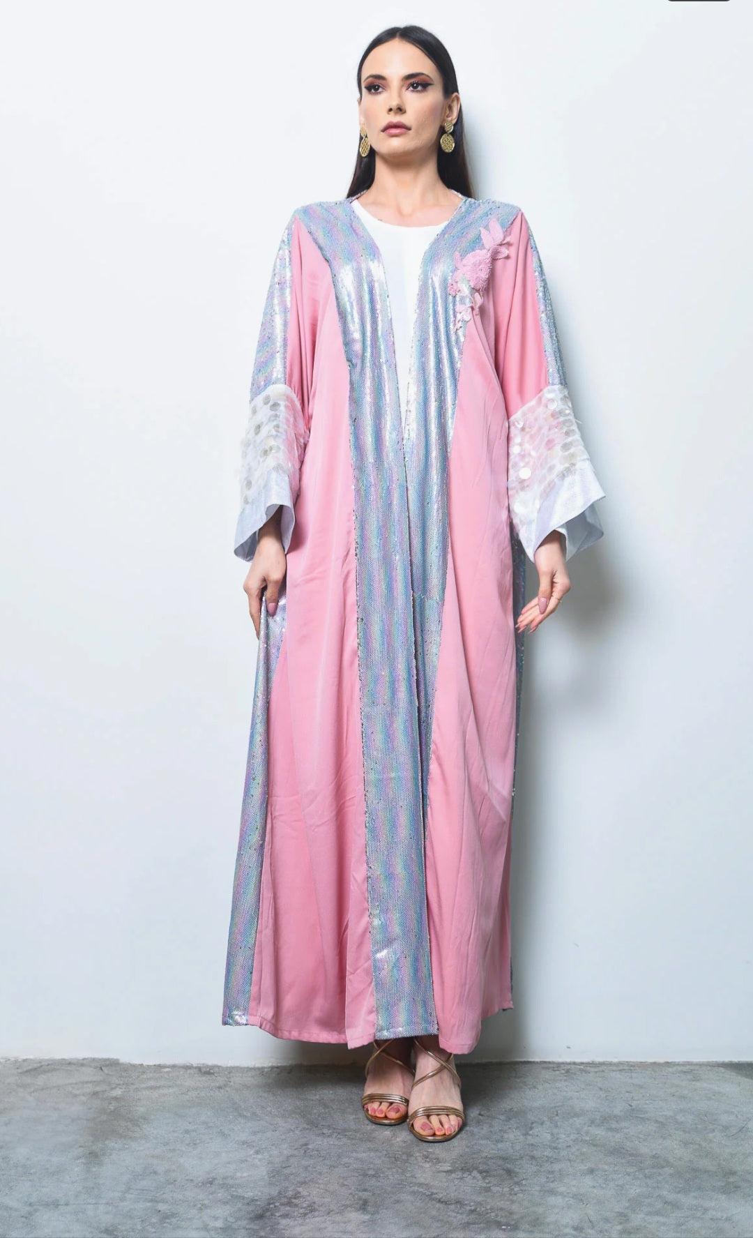 Pink Sequin Crepe Satin Abaya