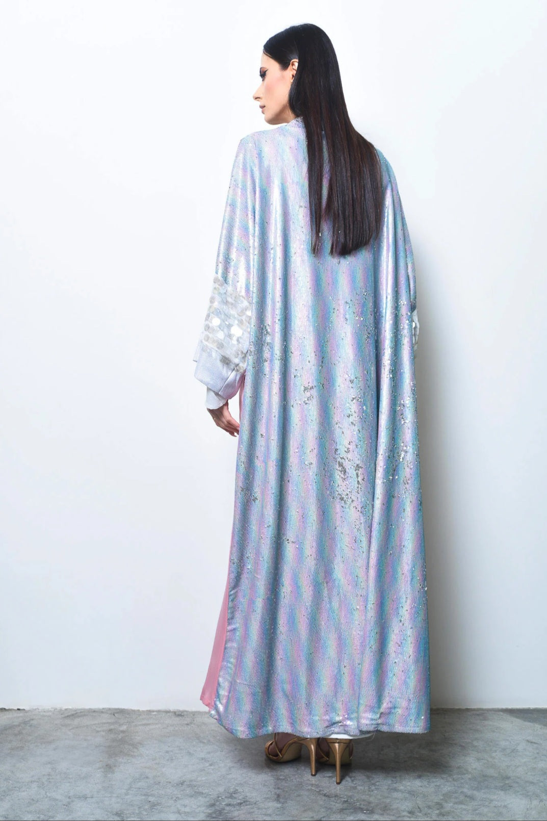 Pink Sequin Crepe Satin Abaya
