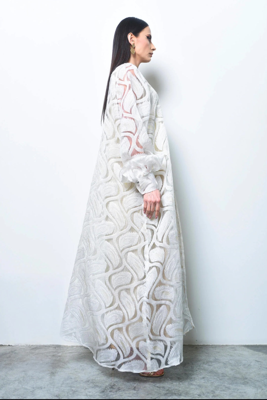 Off White Belted Organza Kaftan