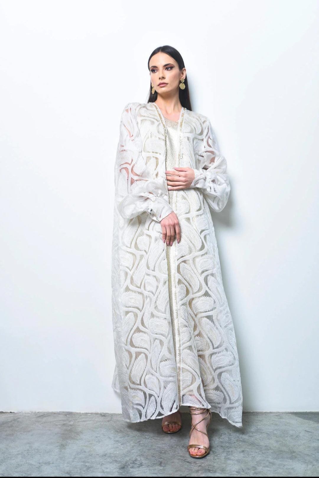 Off White Belted Organza Kaftan