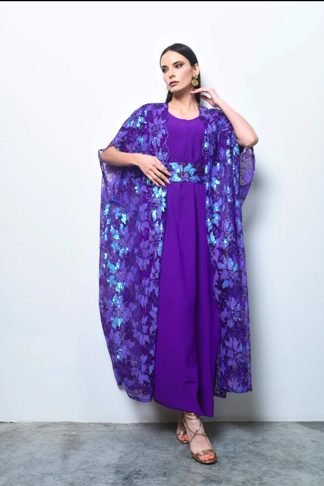 Purple Sequin Tulle Kaftan