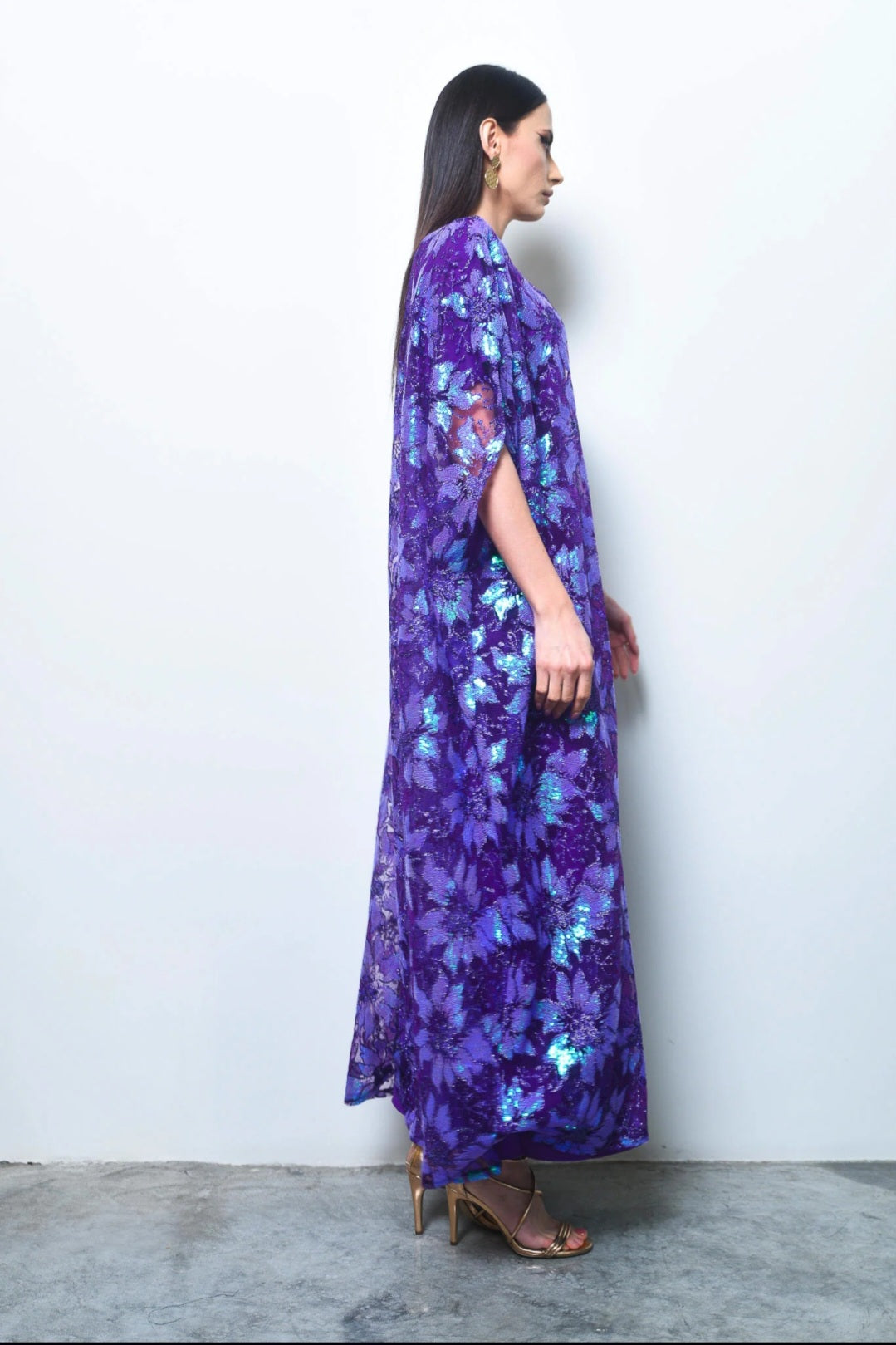 Purple Sequin Tulle Kaftan