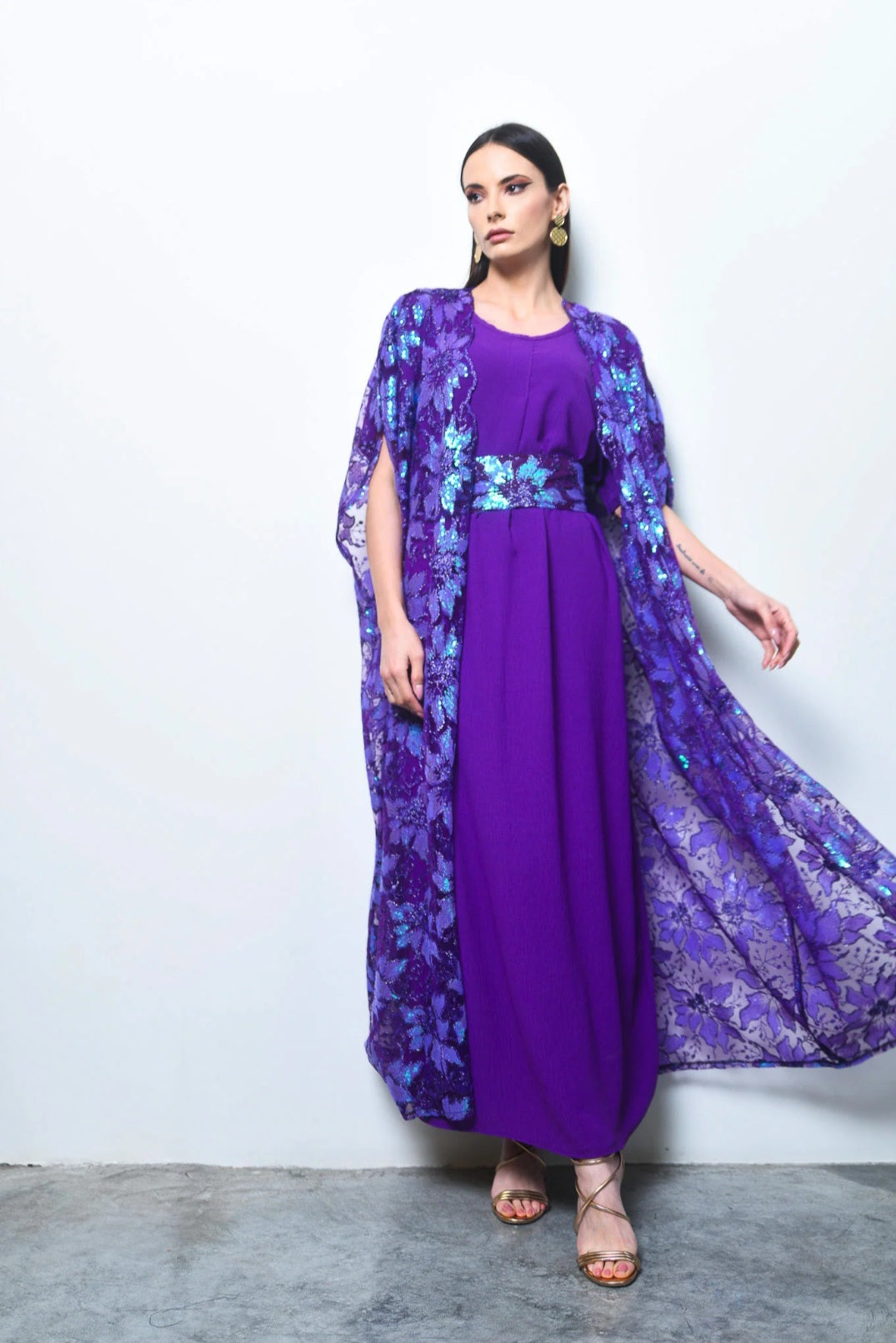 Purple Sequin Tulle Kaftan
