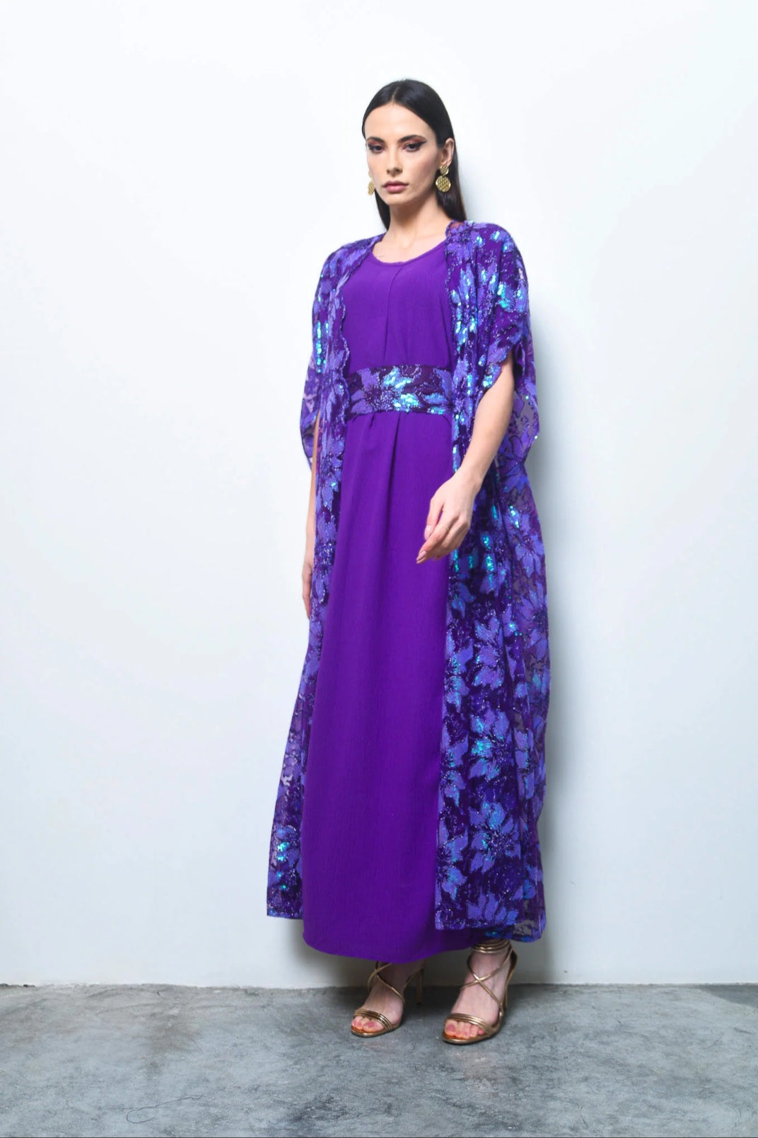 Purple Sequin Tulle Kaftan