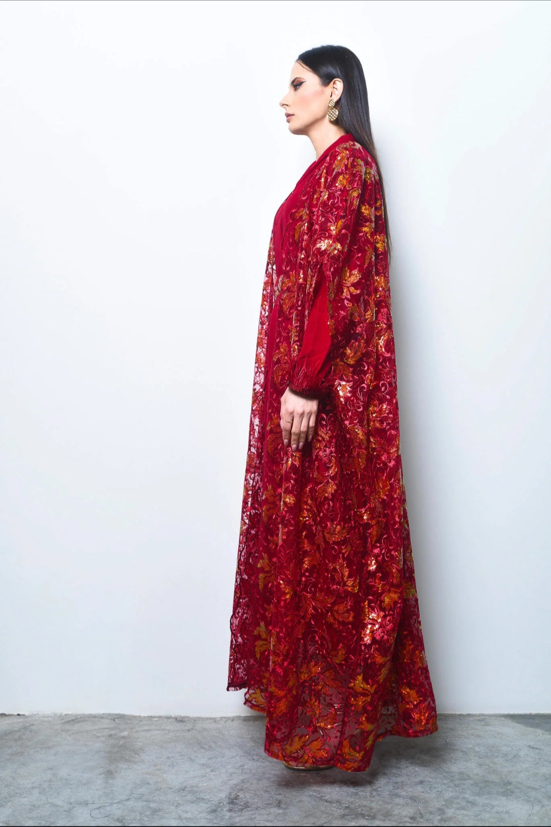 Burgundy Sequin Tulle Kaftan