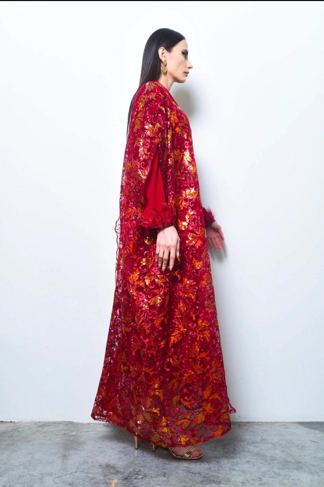 Burgundy Sequin Tulle Kaftan