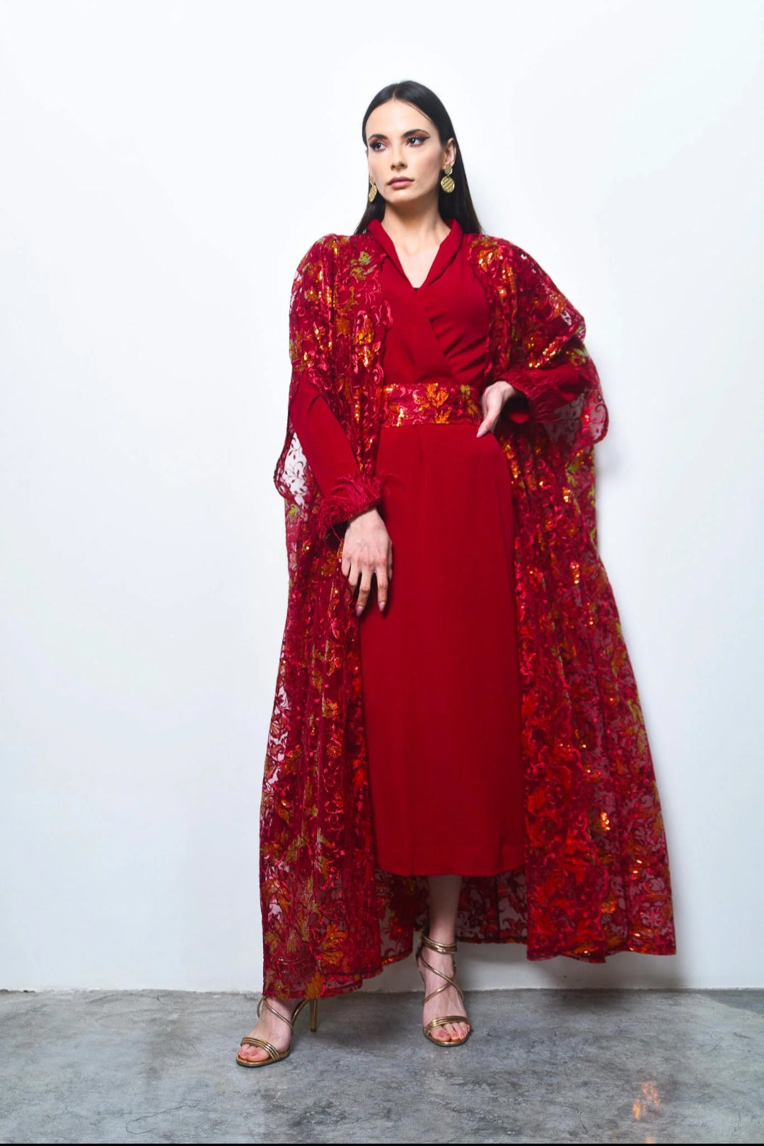 Burgundy Sequin Tulle Kaftan