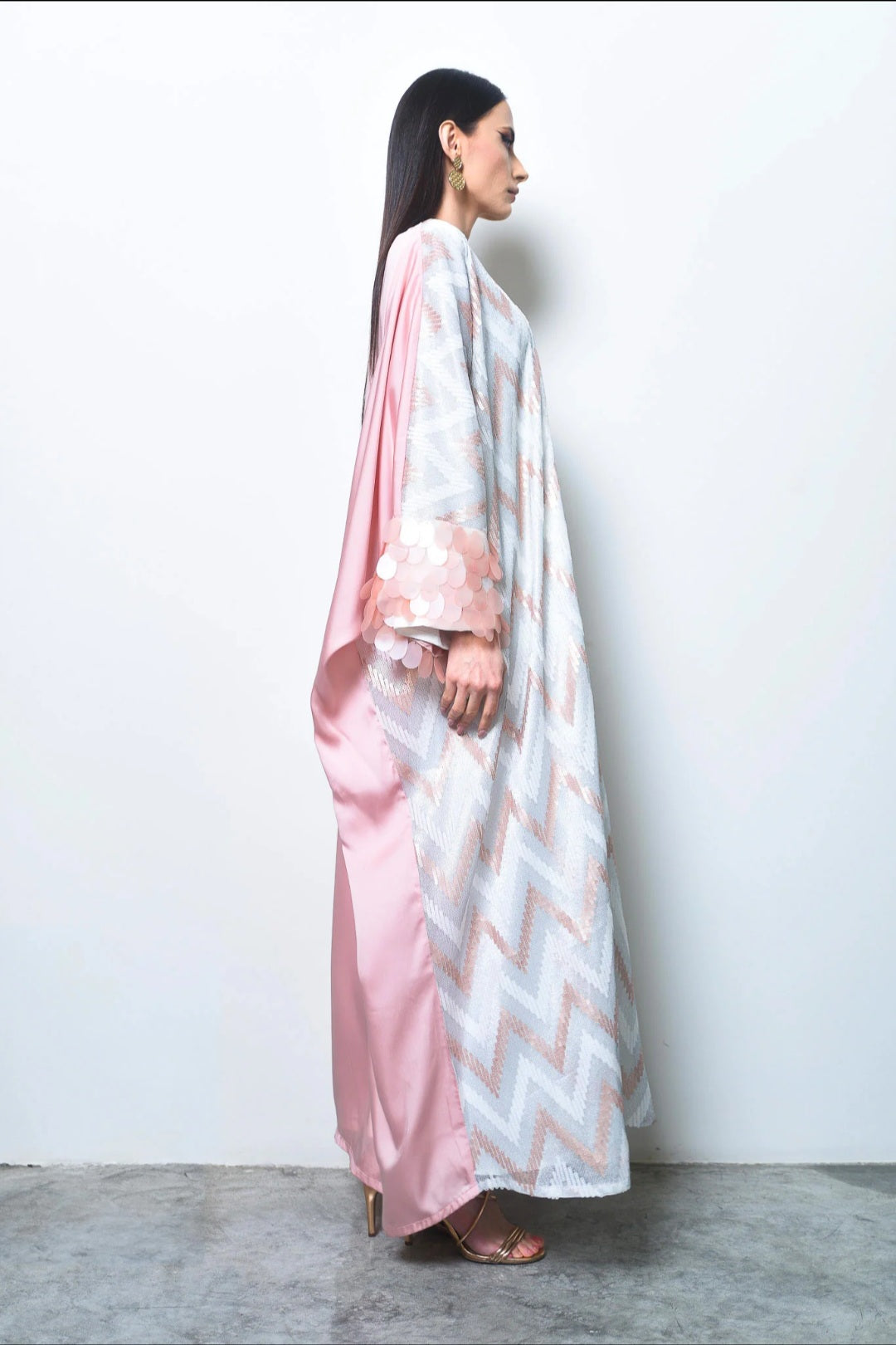 Pink Sequin Crepe Satin Abaya