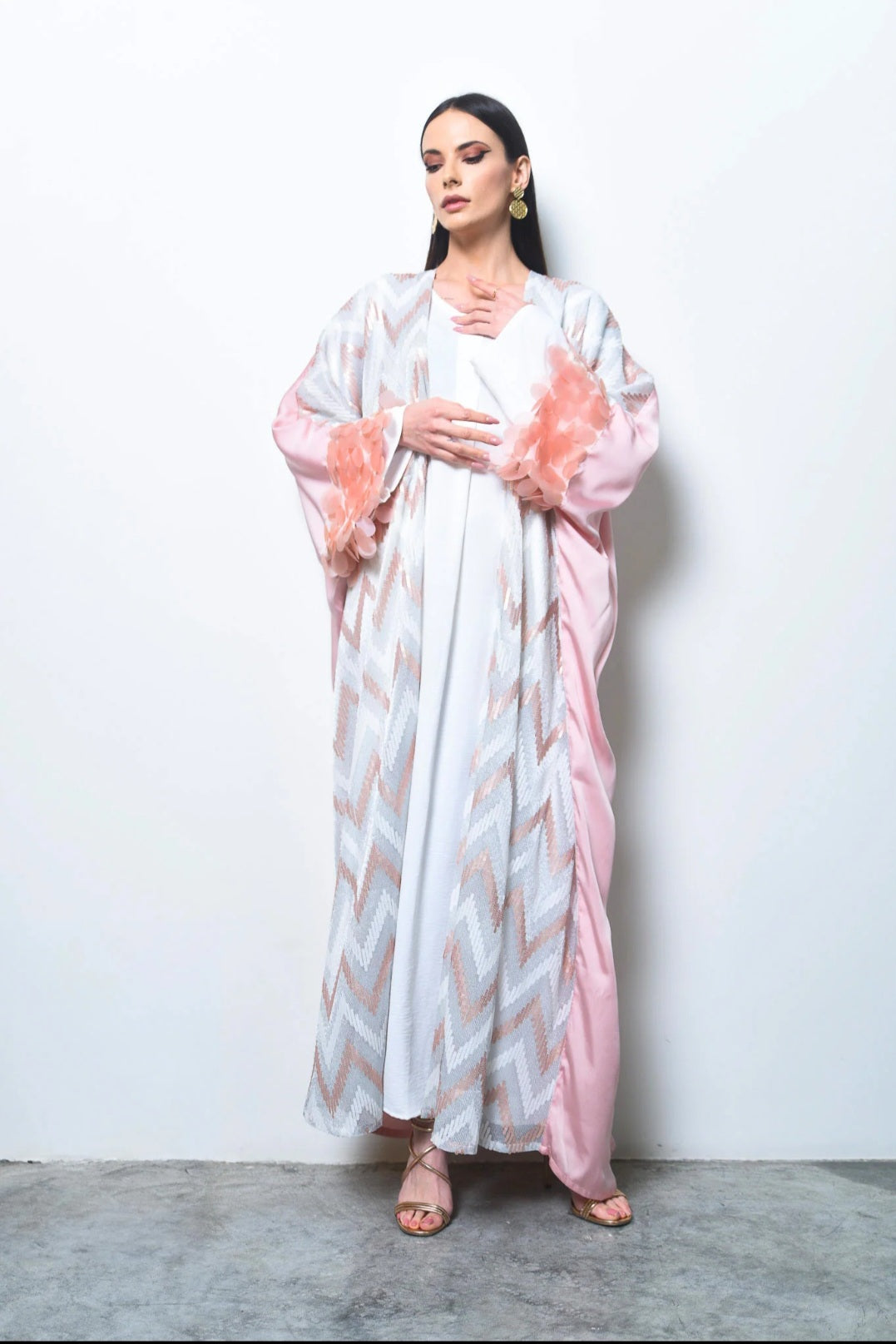 Pink Sequin Crepe Satin Abaya