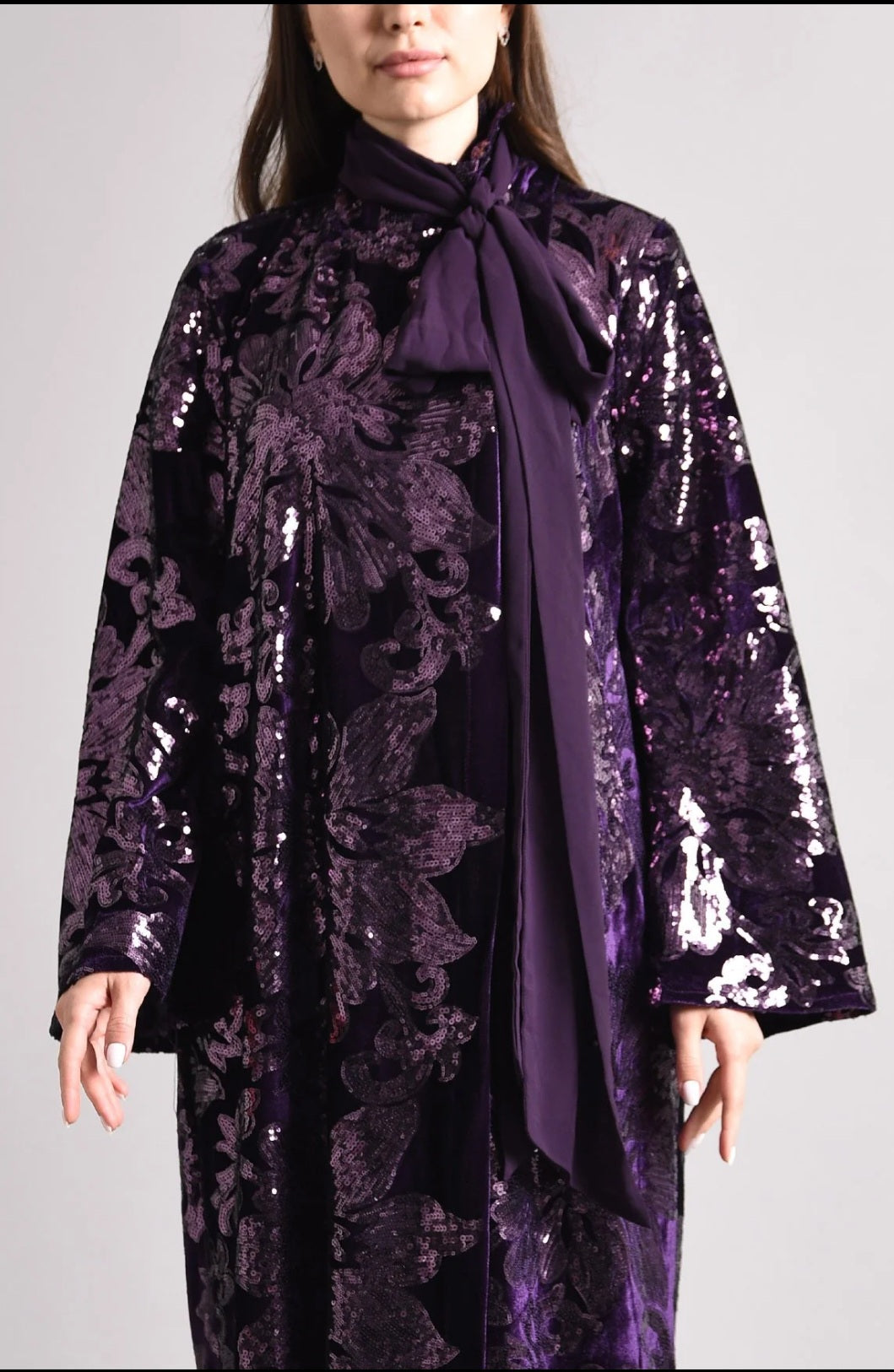 Purple Velvet Kaftan with Embroidery