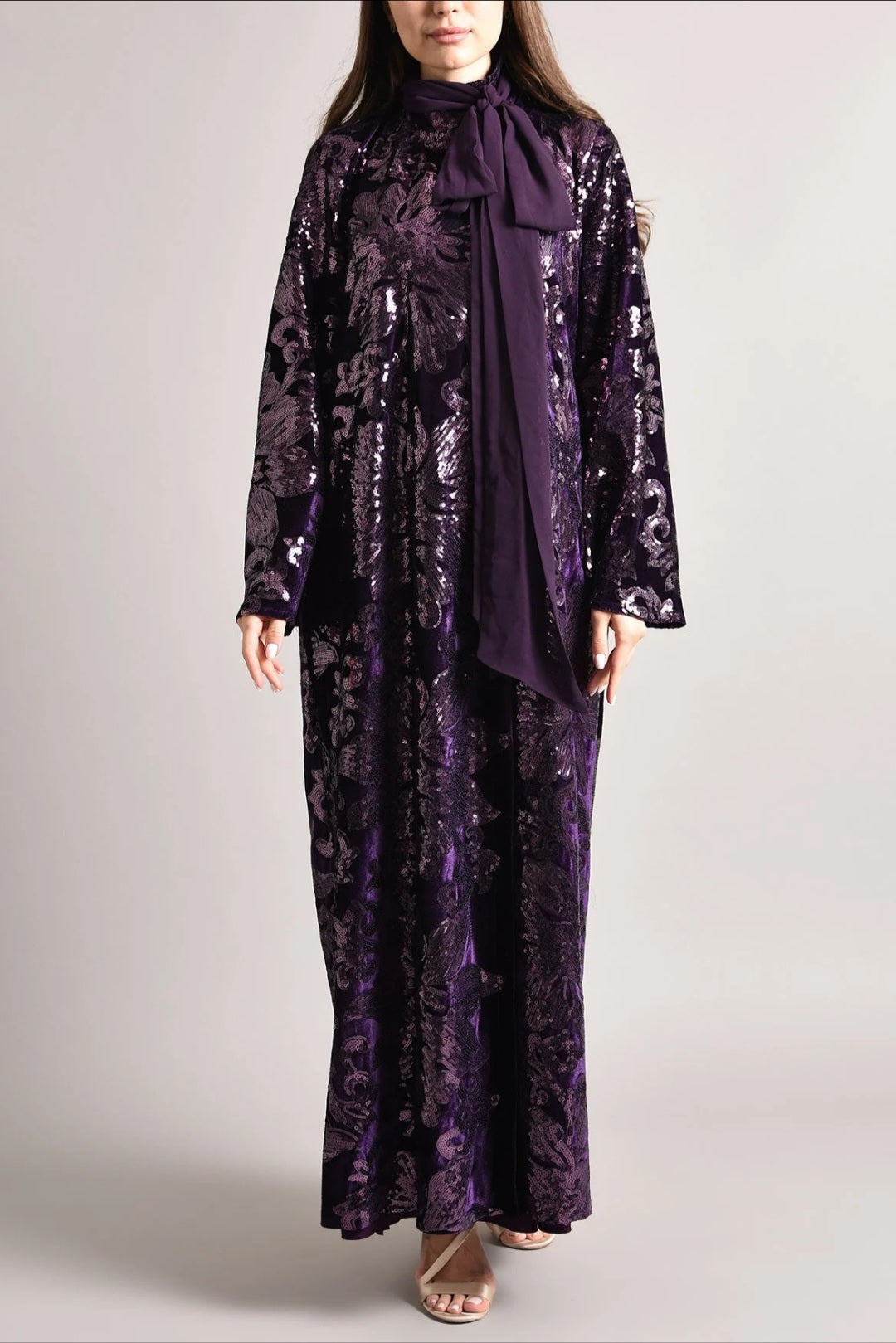 Purple Velvet Kaftan with Embroidery