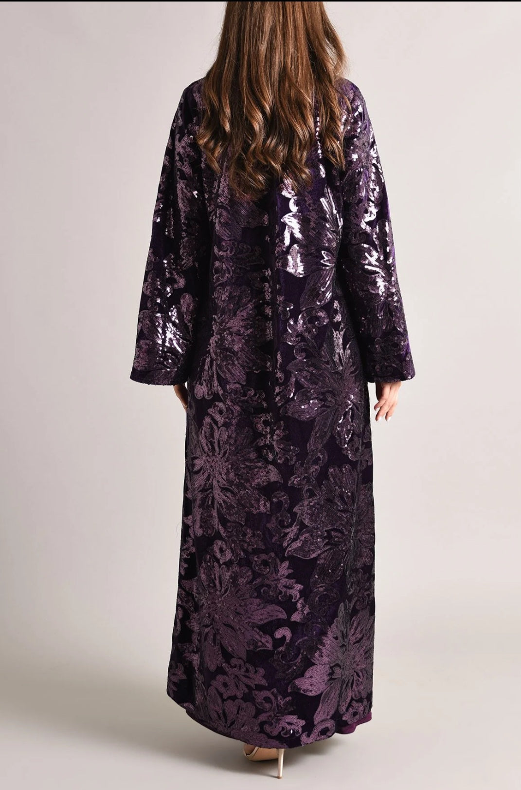 Purple Velvet Kaftan with Embroidery
