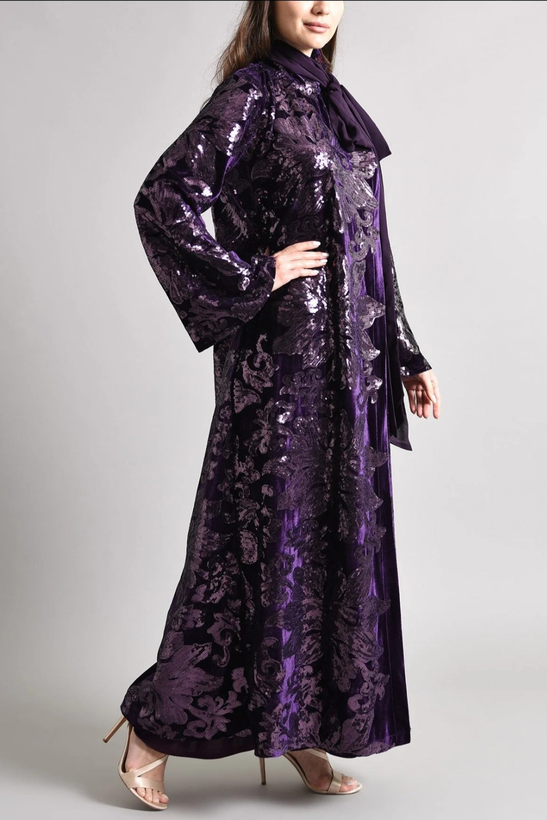 Purple Velvet Kaftan with Embroidery