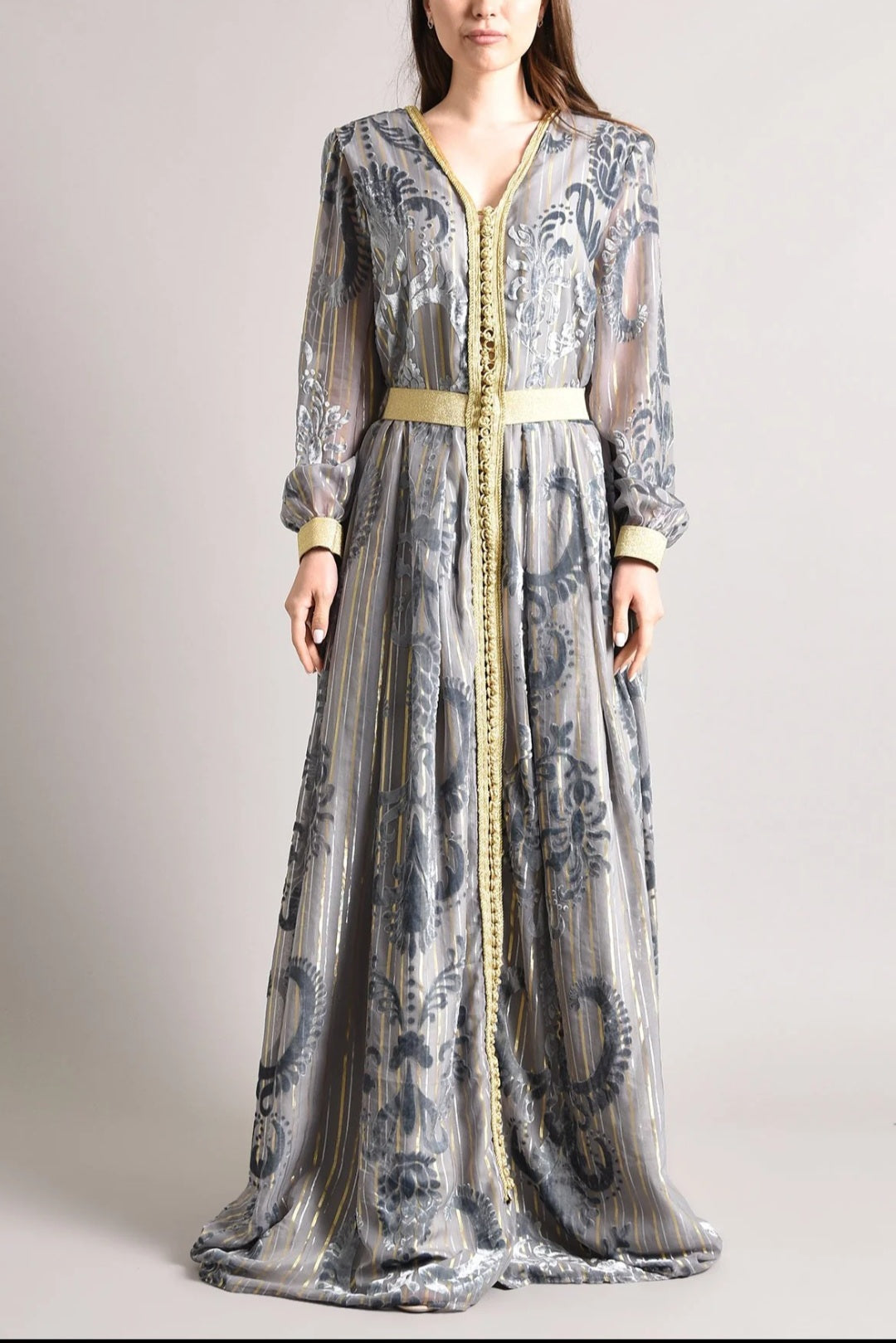 Chiffon Grey Kaftan – Velvet Design