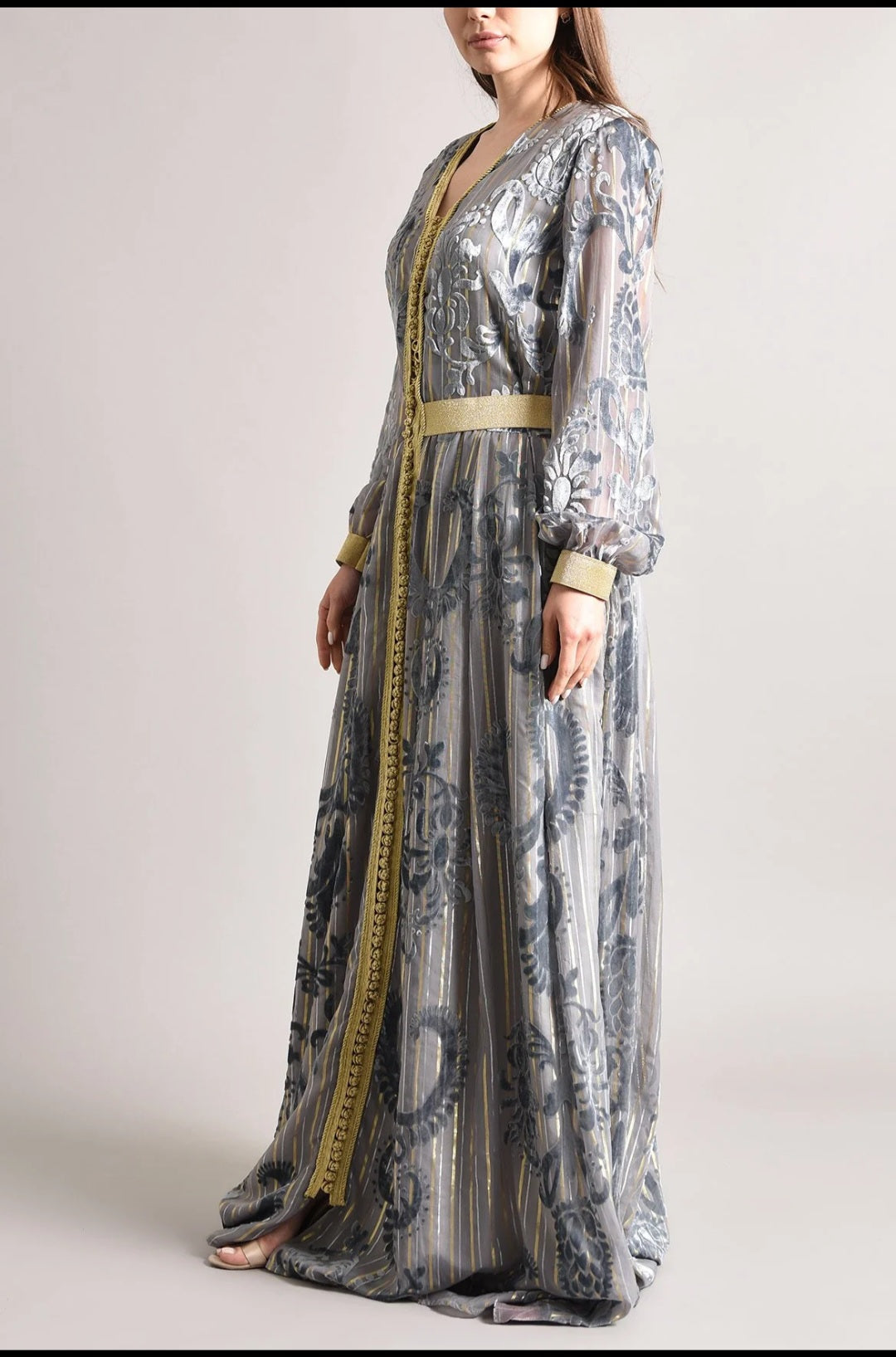 Chiffon Grey Kaftan – Velvet Design