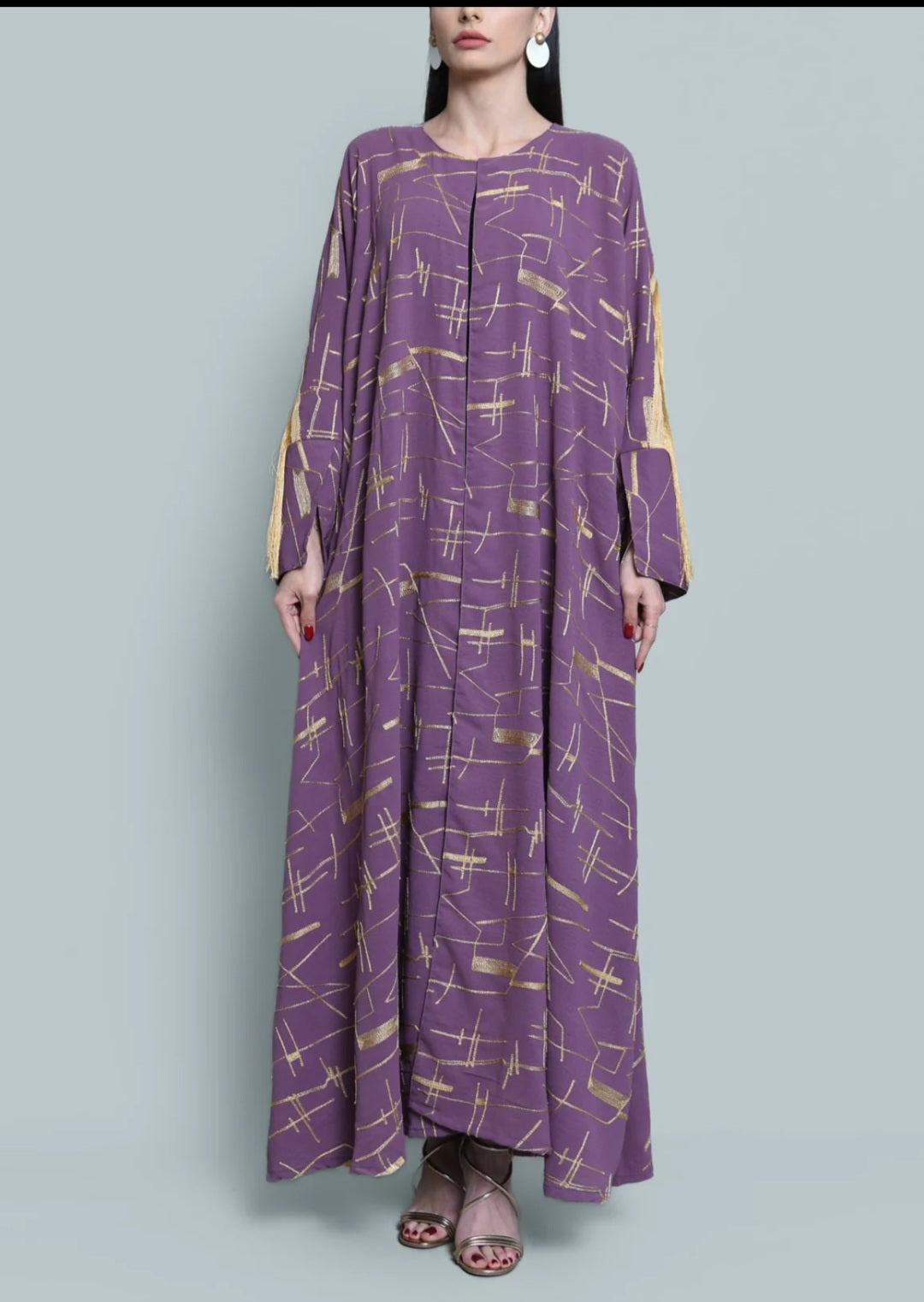 Purple Crepe Abaya with Tassels