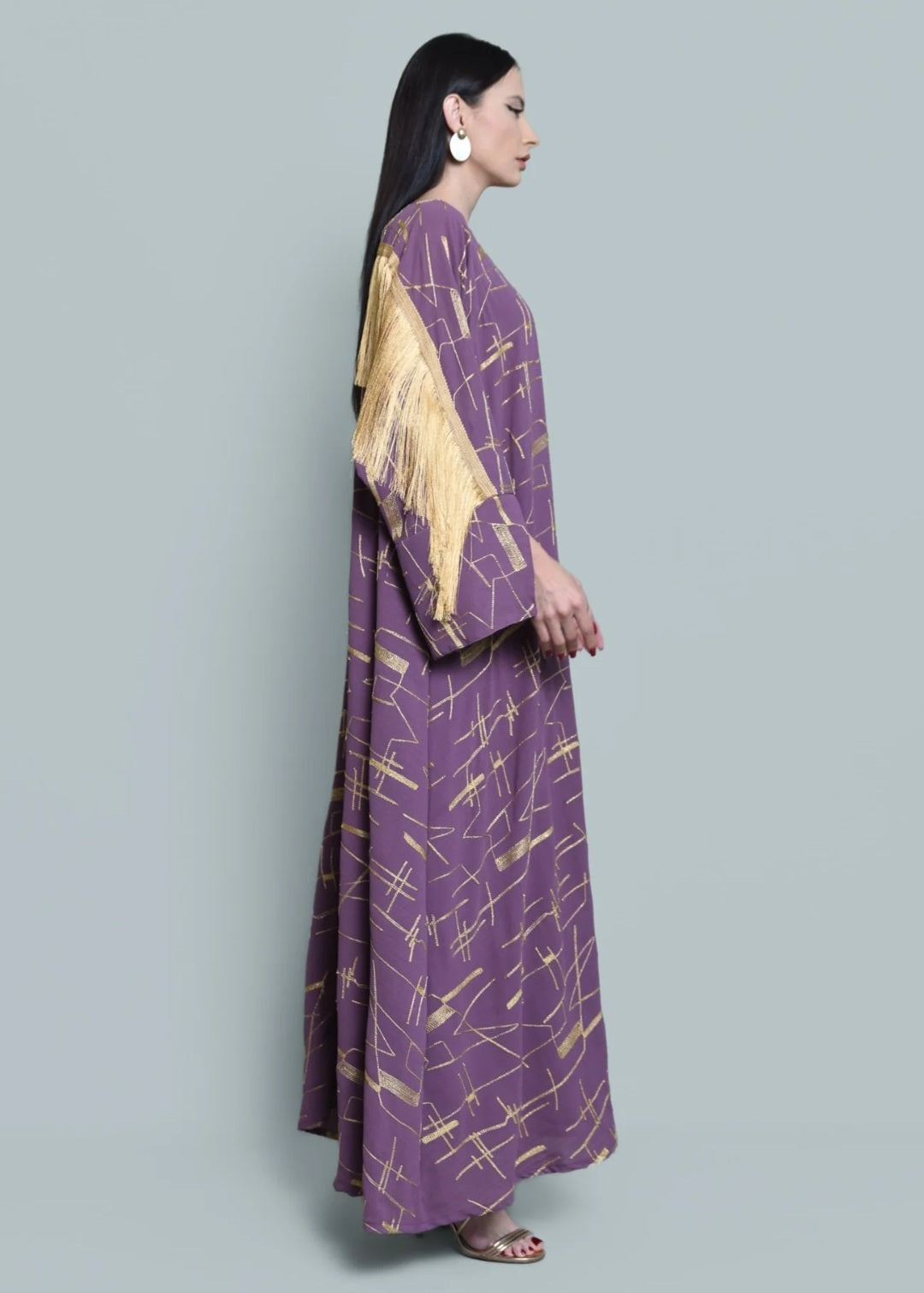 Purple Crepe Abaya with Tassels
