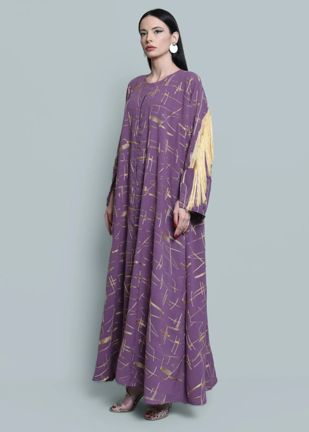 Purple Crepe Abaya with Tassels