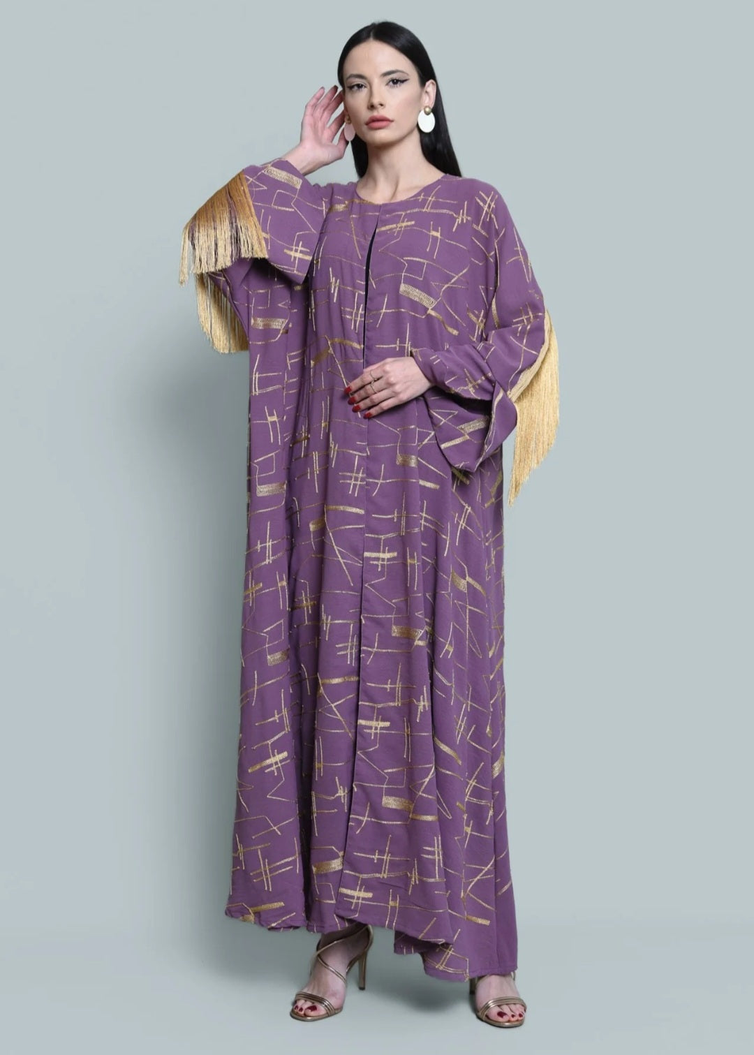 Purple Crepe Abaya with Tassels