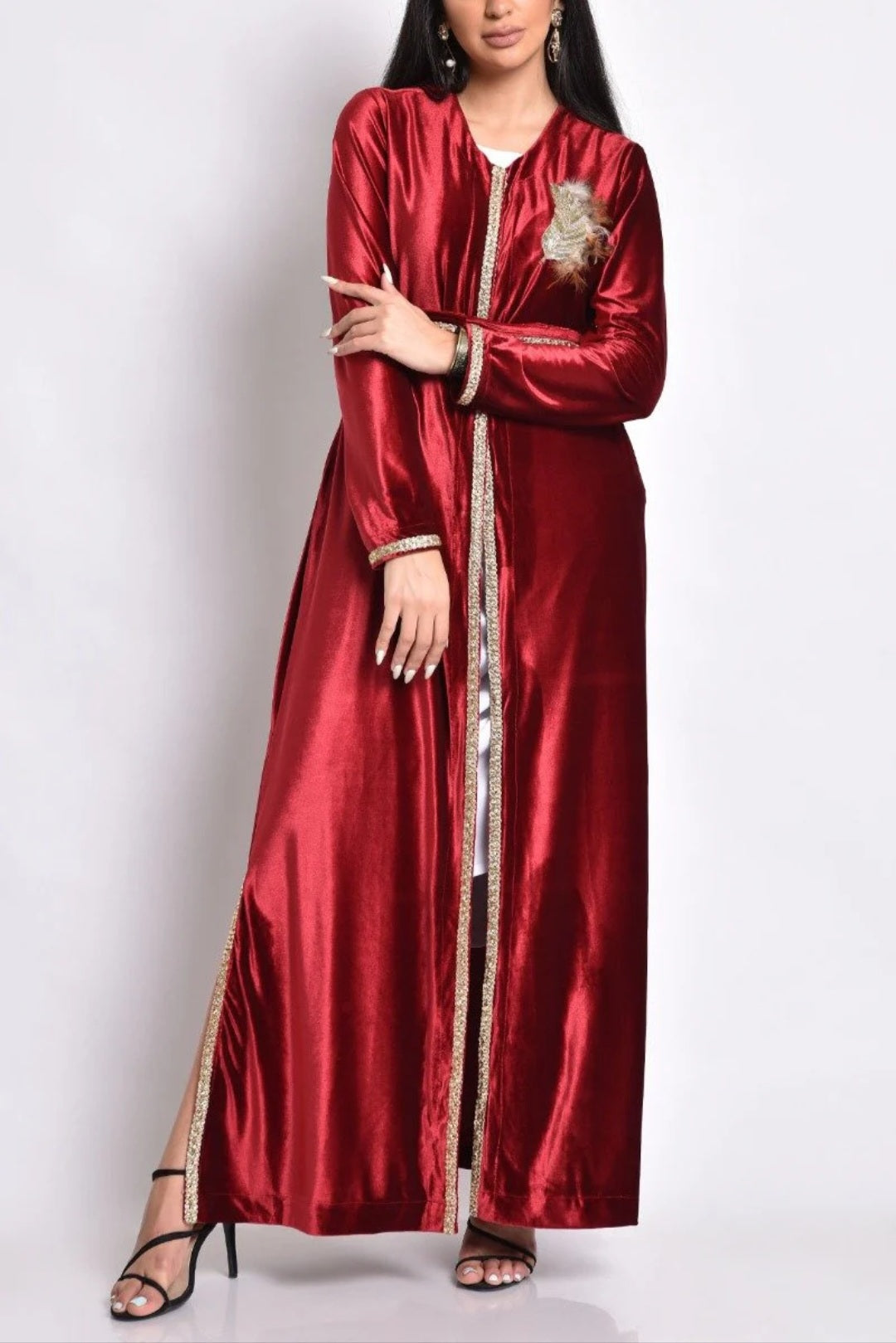 Maroon Velvet Kaftan with Handmade Beads