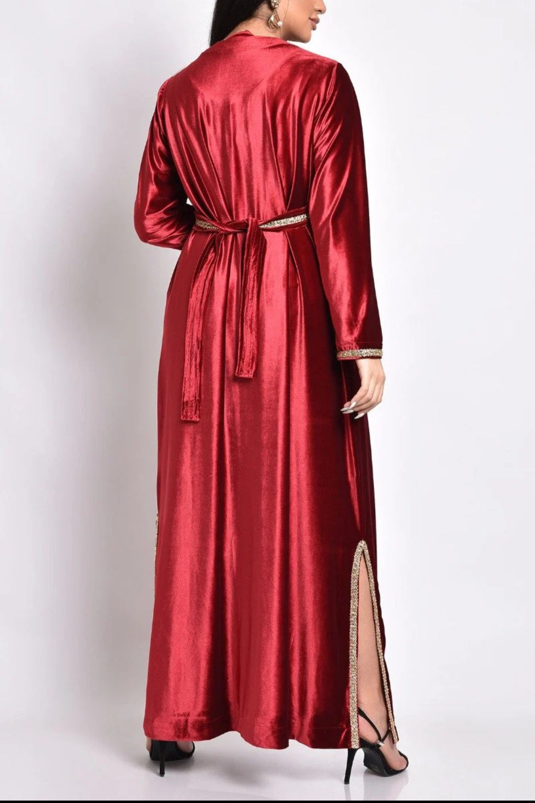 Maroon Velvet Kaftan with Handmade Beads