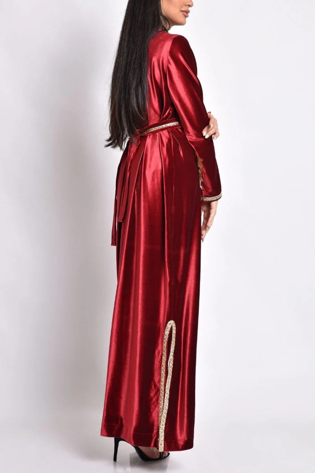 Maroon Velvet Kaftan with Handmade Beads