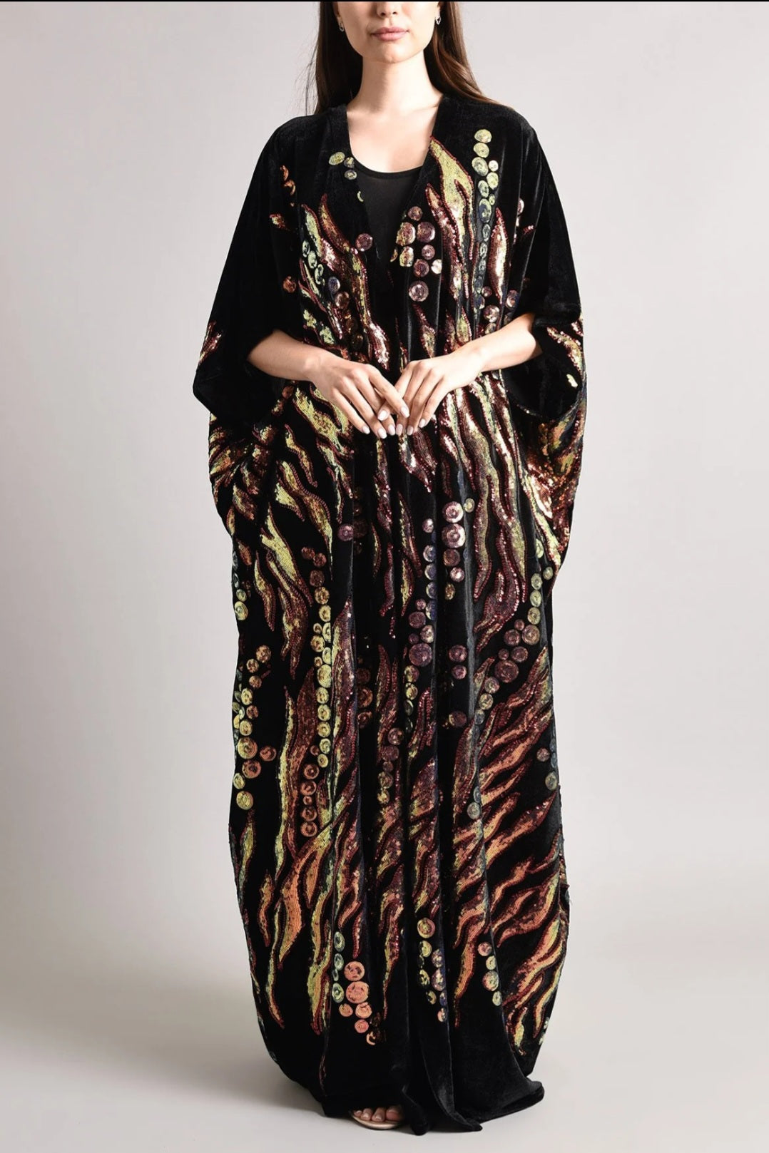 Black Velvet Kaftan with Embroidery