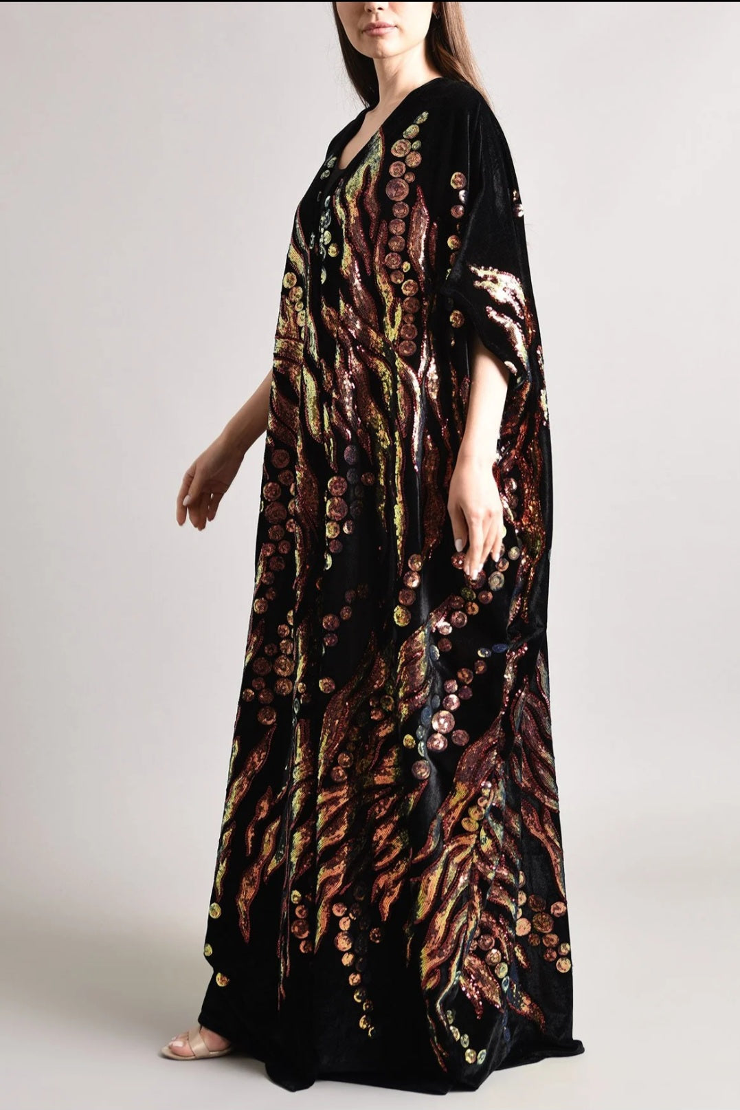 Black Velvet Kaftan with Embroidery